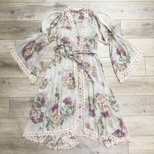 Hopeless Romantic Sheer Floral Victorian Dressing Gown Robe Bell Sleeve OS